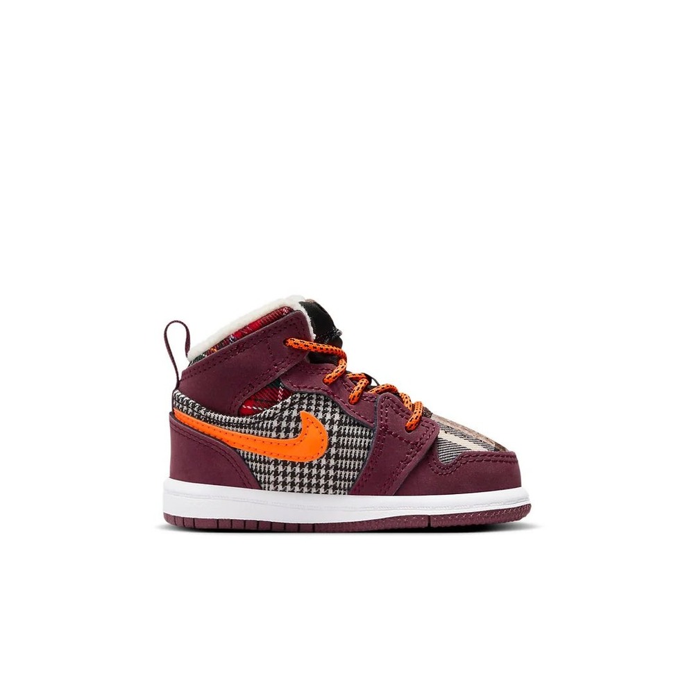 Air Jordan 1 Mid SE TD "Plaid" Maroon and Orange Kids Size‎ 5C